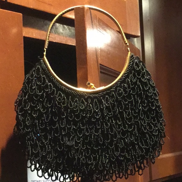 Vintage antique chic purse metal handle fringe Hong Kong Christmas brunch boho - Picture 7 of 10